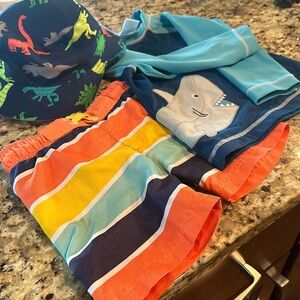Boys 2t swim bundle. Swim shorts, shirt, and hat. Used condition.